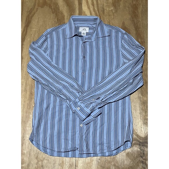 A X armani exchange Button Down Shirt Men M Blue Pin Strip @i6 - Picture 1 of 6